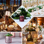 6-Pack Mercury Glass Candle Holders Burgundy Palm Leaf Design - Votive Tealight Holders for Events