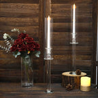 2-Pack Crystal Glass Hurricane Taper Candle Holders, Tall Decorative Candle Stands Clear Cylinder Chimney Tubes 22"