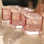 12-Pack Mercury Glass Candle Holders Rose Gold with Speckled Design - Square Votive Tealight Holders 2"