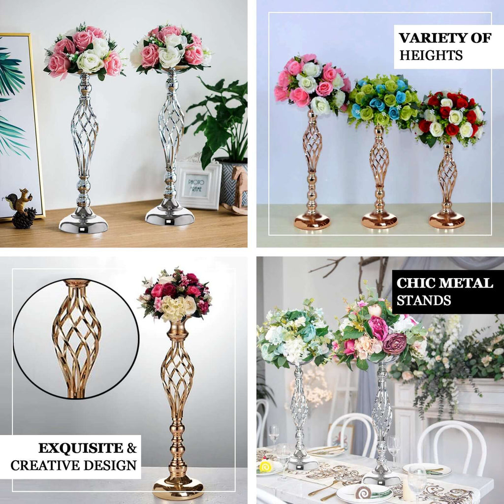 2-Pack Metal Pillar Candle Holders Reversible Flower Ball Pedestal Design Gold - Decorative Event Centerpieces 26"