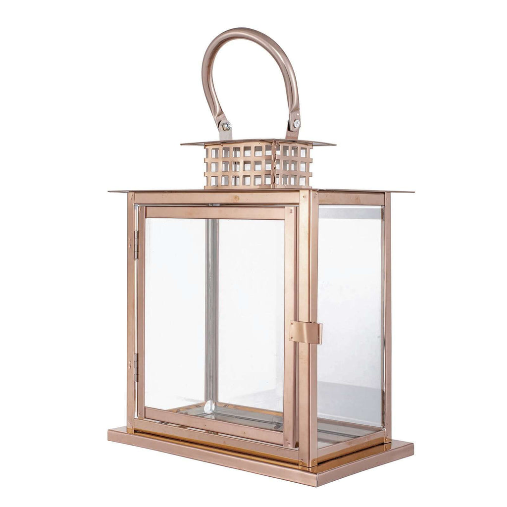Stainless Steel Candle Lantern Cage Top Design Rose Gold - Outdoor Metal Patio Lantern Centerpiece 10"