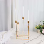 Taper Candle Holder Gold Metal 5-Arm Geometric Candelabra Design - Decorative Piece for Banquets and Celebrations 12"