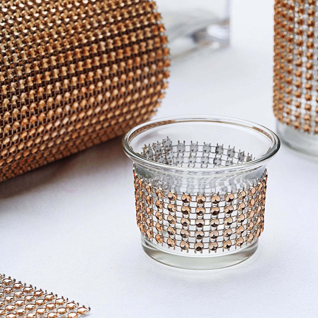 5"x10 Yards Shiny Champagne Diamond Rhinestone Ribbon Wrap Roll, DIY Craft Decor