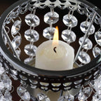 Crystal Beaded Chandelier Metal Candle Holder Silver - Stylish Tealight Stand for Decor 8"