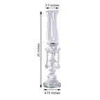 Crystal Glass Hurricane Candle Taper Candlestick Holder, Decorative Piece With Chandelier Chains 20"