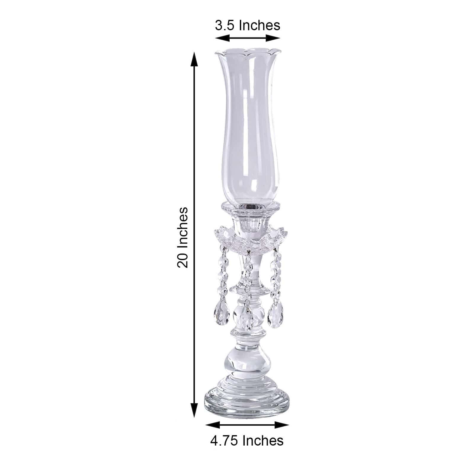 Crystal Glass Hurricane Candle Taper Candlestick Holder, Decorative Piece With Chandelier Chains 20"