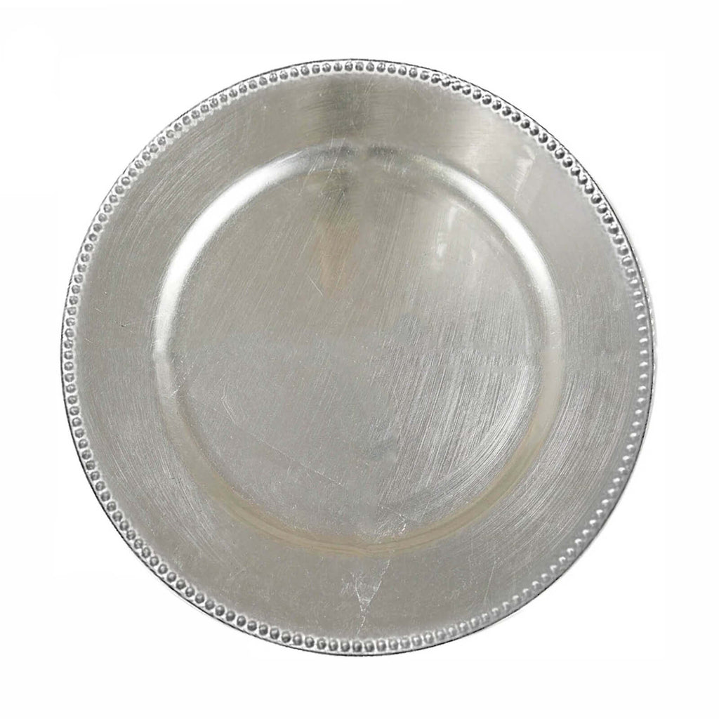 6-Pack Acrylic Round Charger Plates 13" in Silver with Beaded Rim, Dinner Charger Event Tabletop Decor