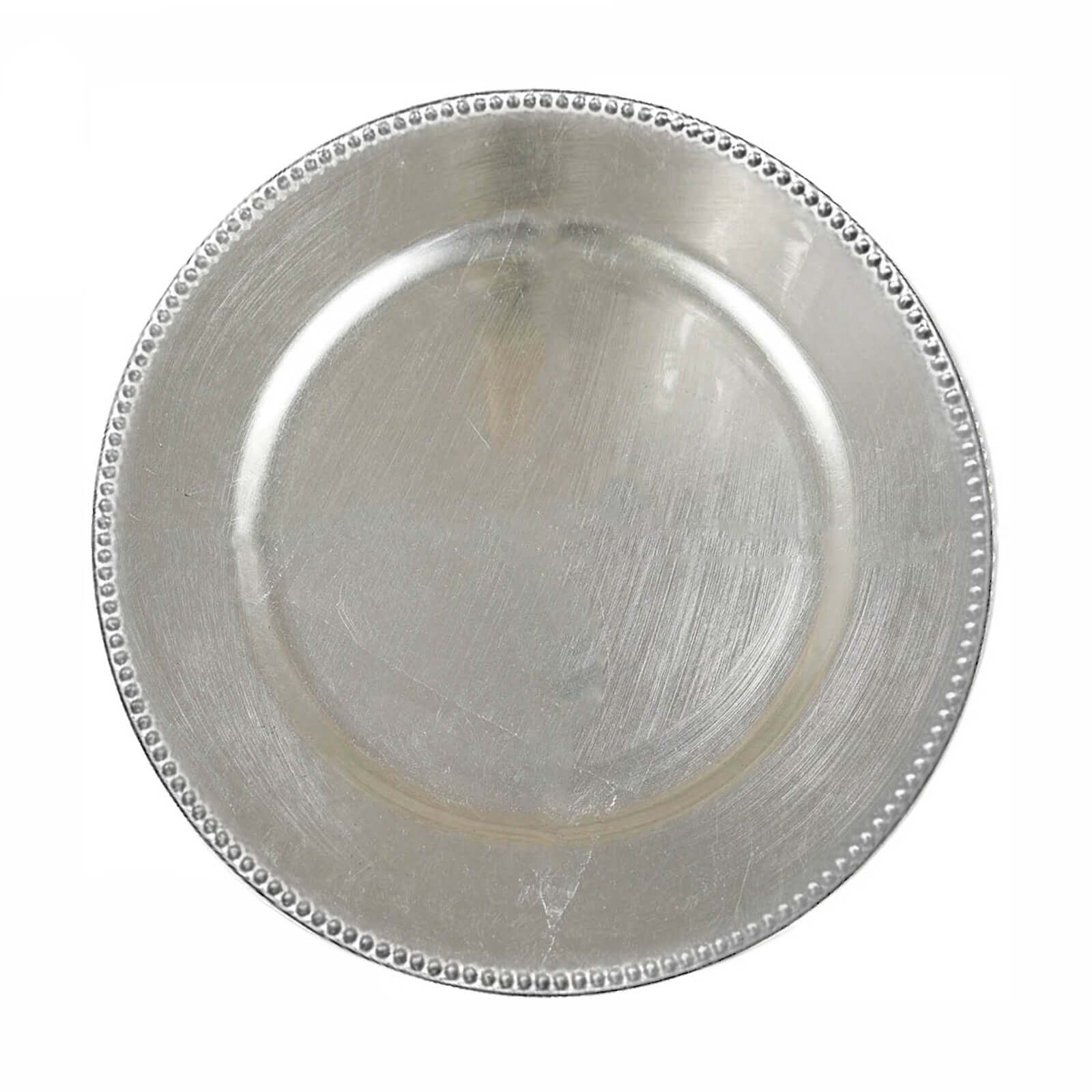 6-Pack Acrylic Round Charger Plates 13" in Silver with Beaded Rim, Dinner Charger Event Tabletop Decor
