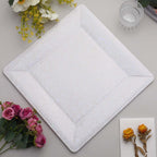 10-Pack Disposable Square Charger Plates in Iridescent with Leather Like Texture - 1100GSM Durable Paper Chargers 13"