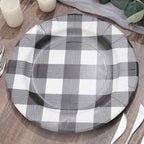 10-Pack Disposable Paper Charger Plates â€“ Black/White Buffalo Plaid 13" Round Table Chargers, 350 GSM Cardstock