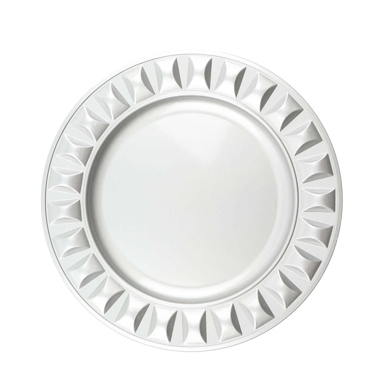 6-Pack Plastic Round Charger Plates 13" in Silver with Bejeweled Rim, Luxe Decorative Dinner Party Charger Tableware