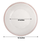 6-Pack Acrylic Round Charger Plates 13" in Clear with Rose Gold Beaded Rim, Decorative Dinner Party Serving Plates