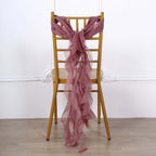 Chiffon Chair Sash with Curly Design Mauve Cinnamon Rose - Stylish Chair Decorations