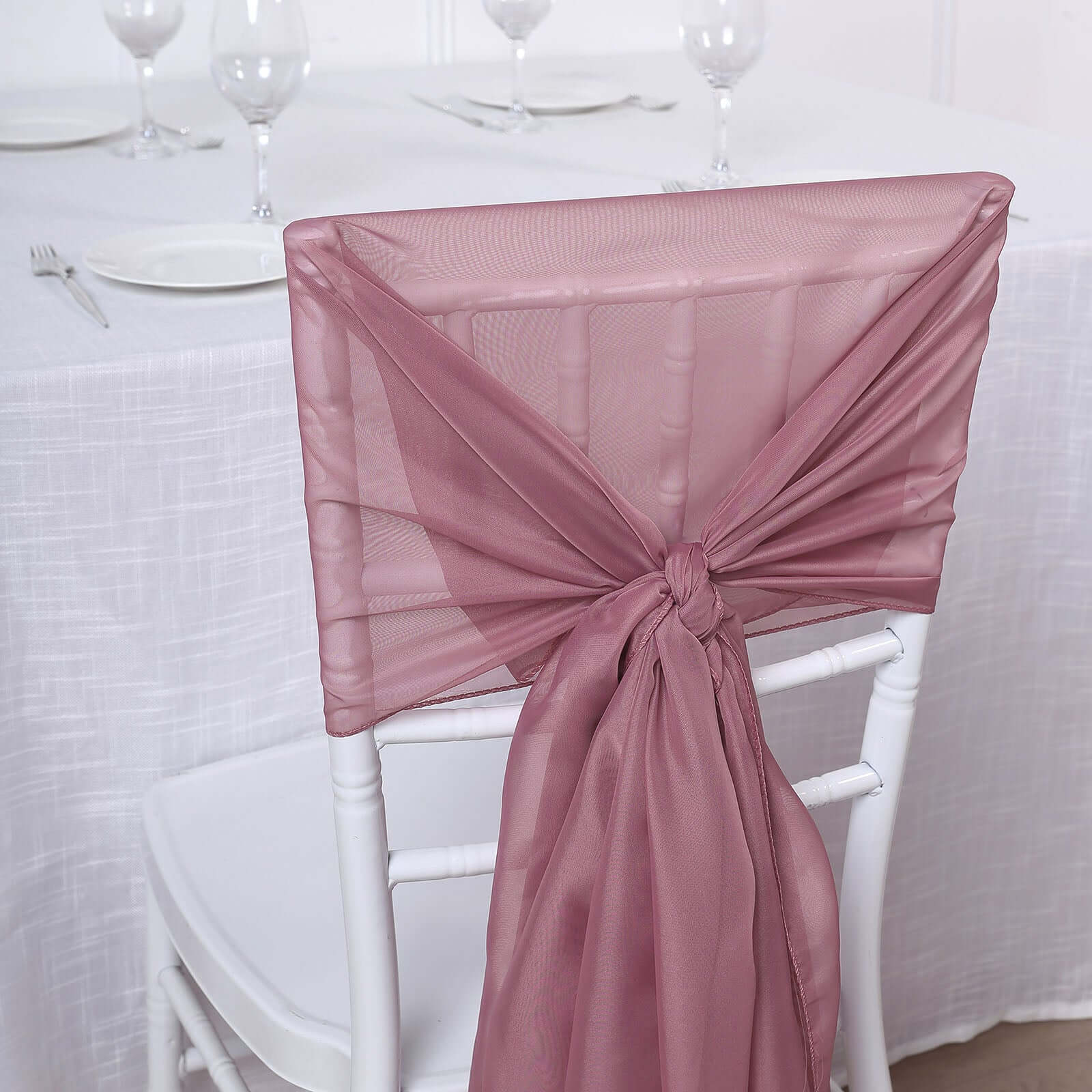 5 Pack Chiffon Chair Sashes Mauve/Cinnamon Rose - Soft & Lightweight Designer Chair Bows 22"x78"