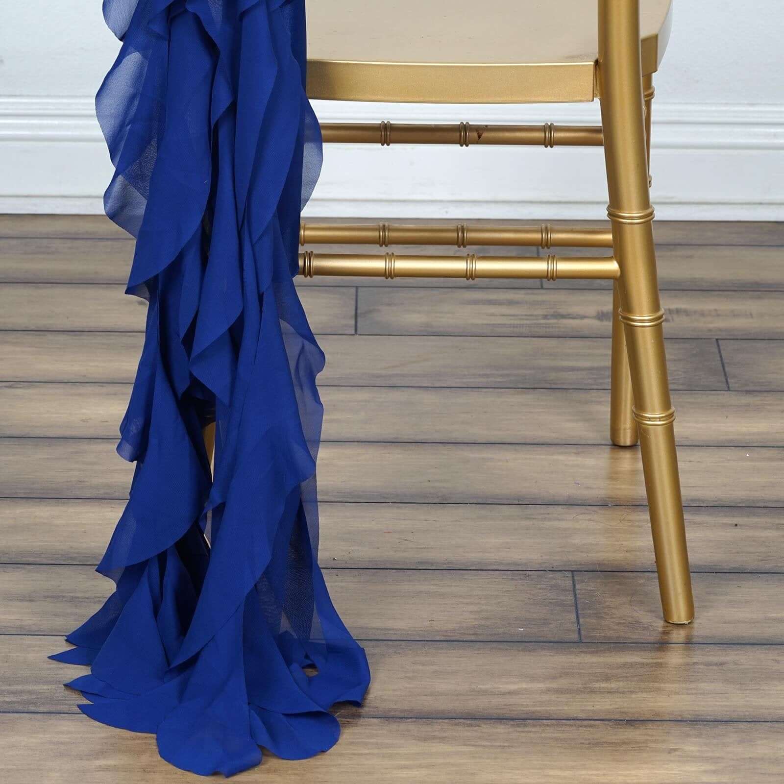 Chiffon Chair Sash with Curly Design Royal Blue - Stylish Chair Decorations