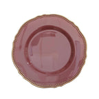 10-Pack Plastic Dinner Plates in Cinnamon Rose with Gold Scalloped Rim - Disposable Party Plates 9"