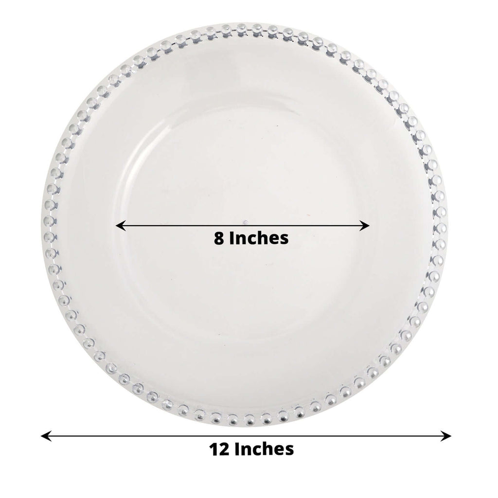6-Pack Acrylic Round Charger Plates 13" in Clear with Silver Beaded Rim, Decorative Dinner Party Serving Plates