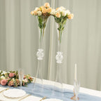 2 Pack 31" Clear Crystal Embellishment Trumpet Flower Vase, Reversible Plastic Table Centerpiece