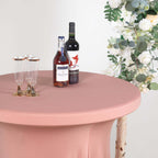 Spandex 30" Round Cocktail Table Cover Skirt Dusty Rose With Natural Wavy Drapes