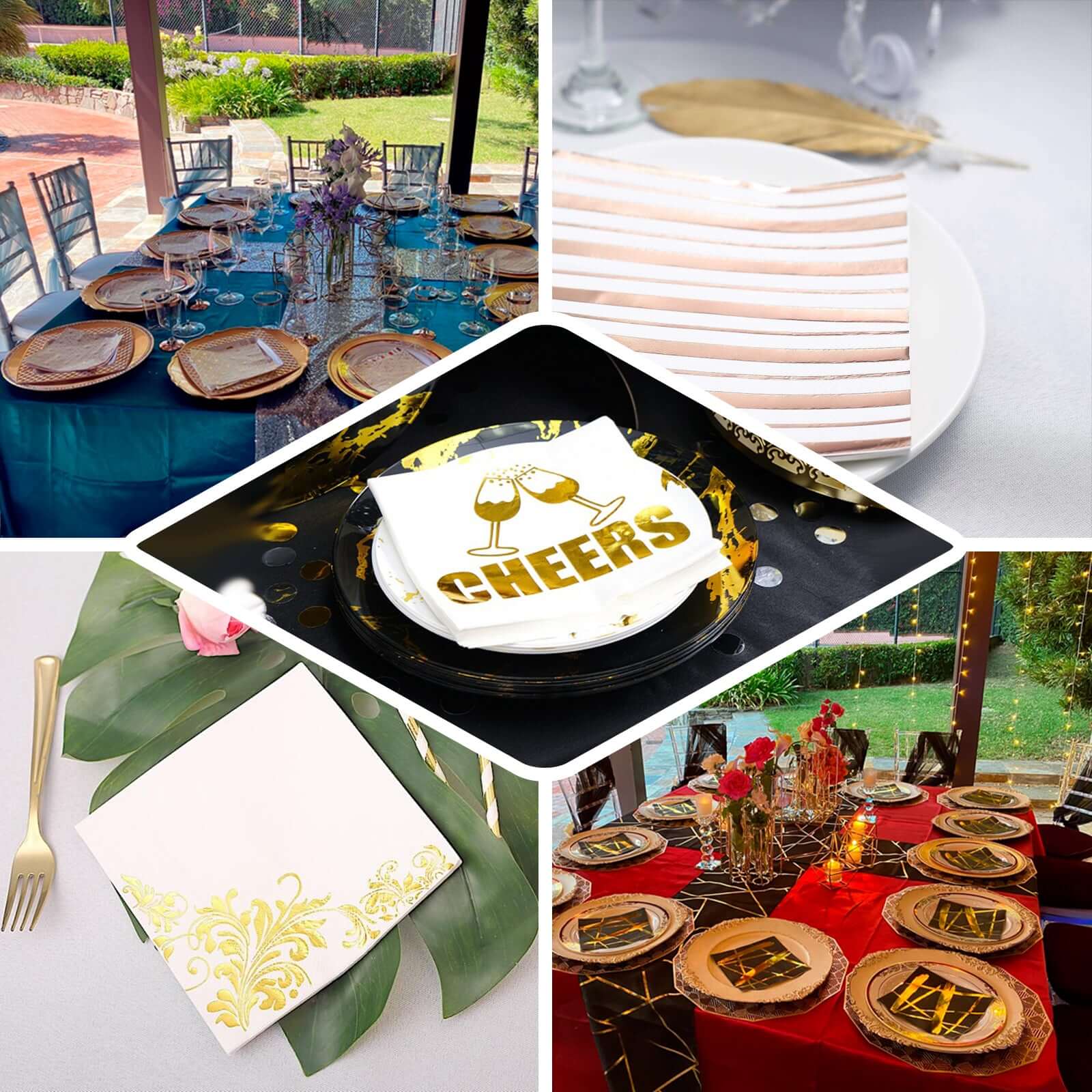 20-Pack Paper Dinner Napkins with Floral Design Metallic Gold - Disposable 3 Ply Cocktail Napkins for Weddings