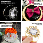 6 Pack 2" Silver Metal Clear Crystal Rhinestone Napkin Rings, Diamond Bling Napkin Holders