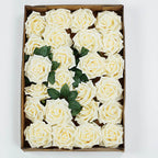 24 Roses 5" Cream Artificial Foam Flowers With Stem Wire and Leaves