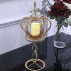 Metal Crown Spiral Pillar Candle Holder Stand Gold - Jeweled Votive Candle Centerpiece 18"