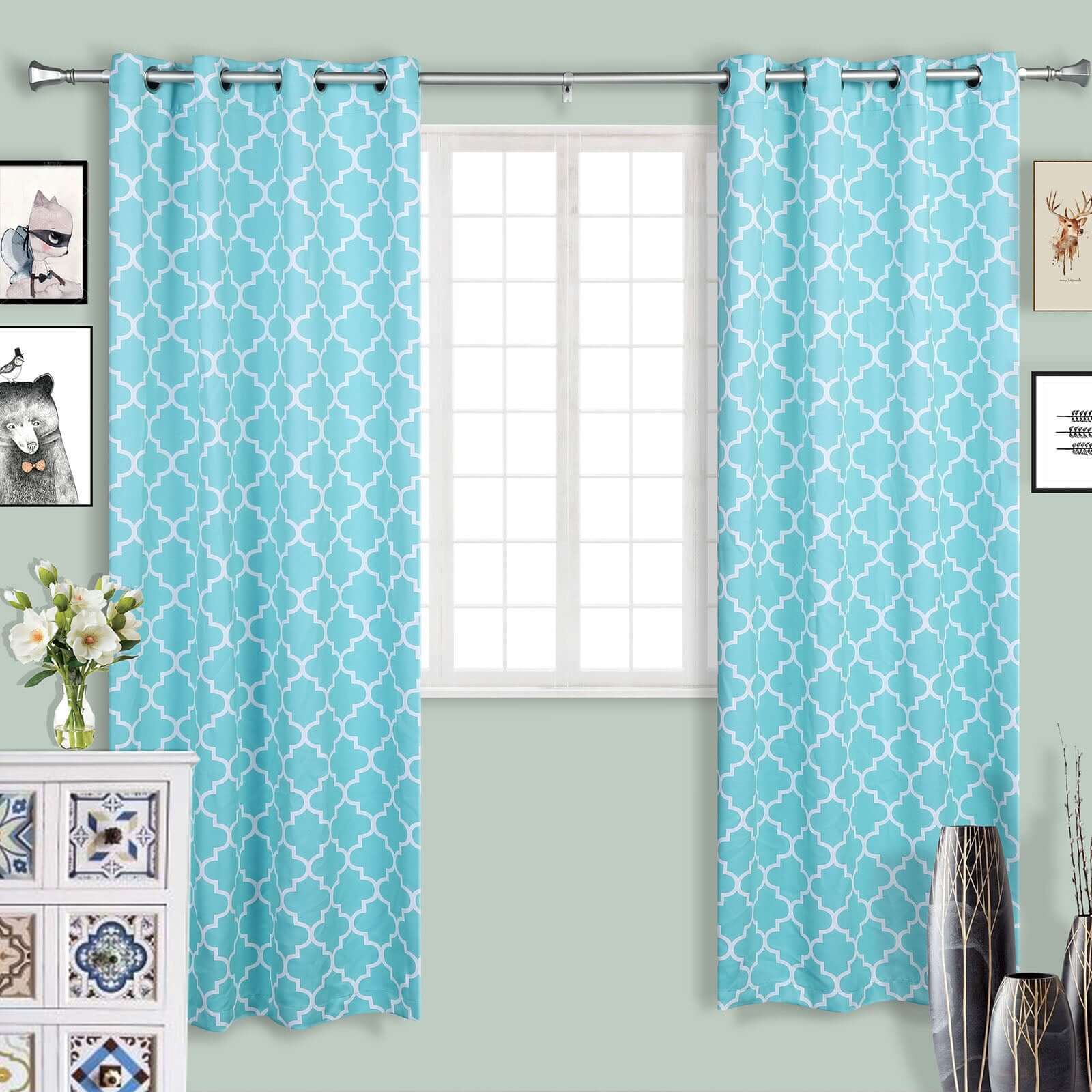 42"-126" Adjustable Curtain Rod Set, Silver, Teardrop Finials