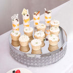 Metal Cake Stand Pedestal Crystal Beaded Design Silver - Cupcake Display and Dessert Riser 16"