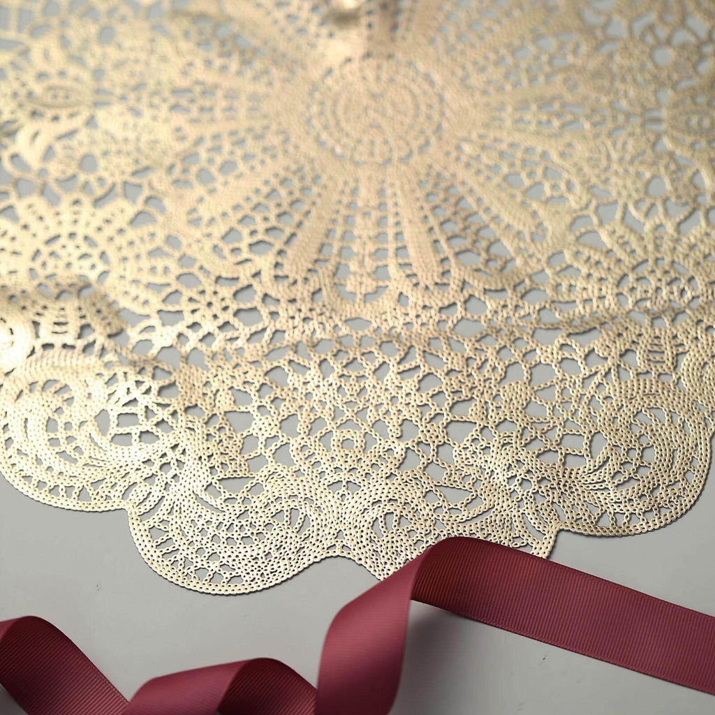 6-Pack Dining Table Mats Floral Lace Design Gold - Vinyl Non-Slip Surface with Vintage Appeal 15"