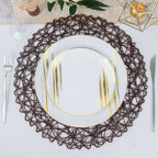 6-Pack Table Placemats Woven Fiber Design Dark Brown Round - Disposable Mats for Dining and Events 15"