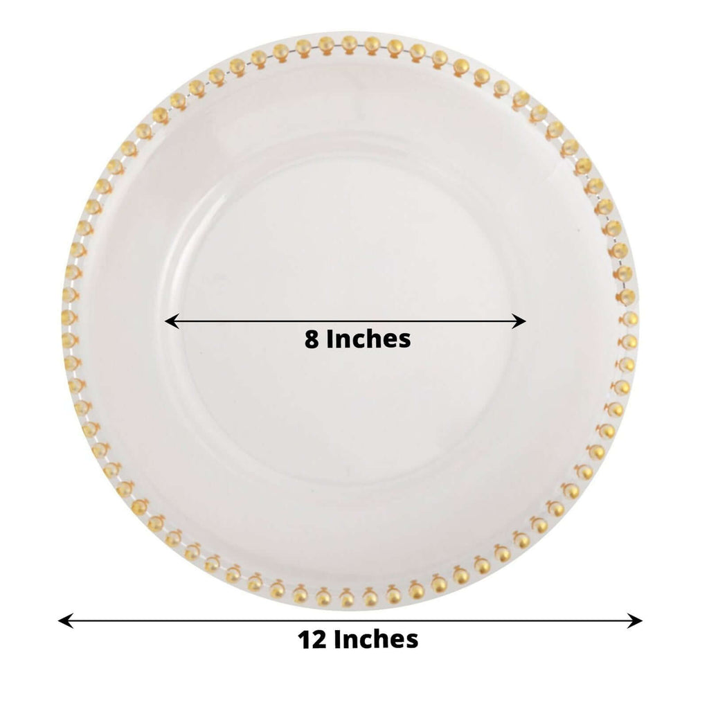 6-Pack Acrylic Round Charger Plates 13" in Clear with Gold Beaded Rim, Decorative Dinner Party Serving Plates