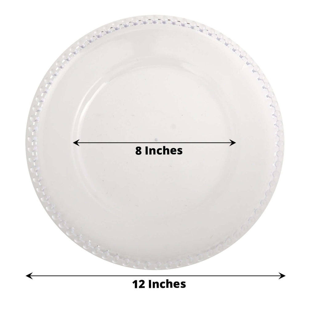 6-Pack Acrylic Round Charger Plates 13" in Clear with Beaded Rim, Decorative Dinner Party Serving Plates