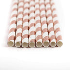 25-Pack Paper Straws White/Rose Gold Striped - Stylish Disposable Straws for Drinks 8"