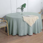Faux Linen 120" Round Tablecloth Dusty Blue - Slubby Texture Wrinkle-Resistant Seamless Table Cover
