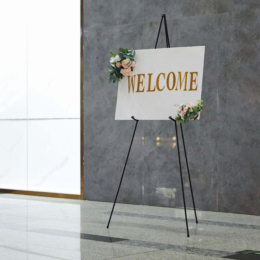 65" Black Metal Sign Holder Easel Stand, Collapsible Tripod Stand