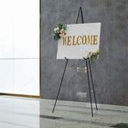 65" Black Metal Sign Holder Easel Stand, Collapsible Tripod Stand