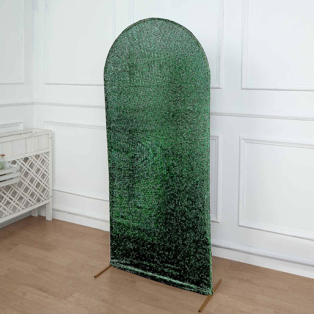 6ft Hunter Emerald Green Shimmer Tinsel Spandex Chiara Backdrop Stand Cover For Fitted Round Top Wedding Arch