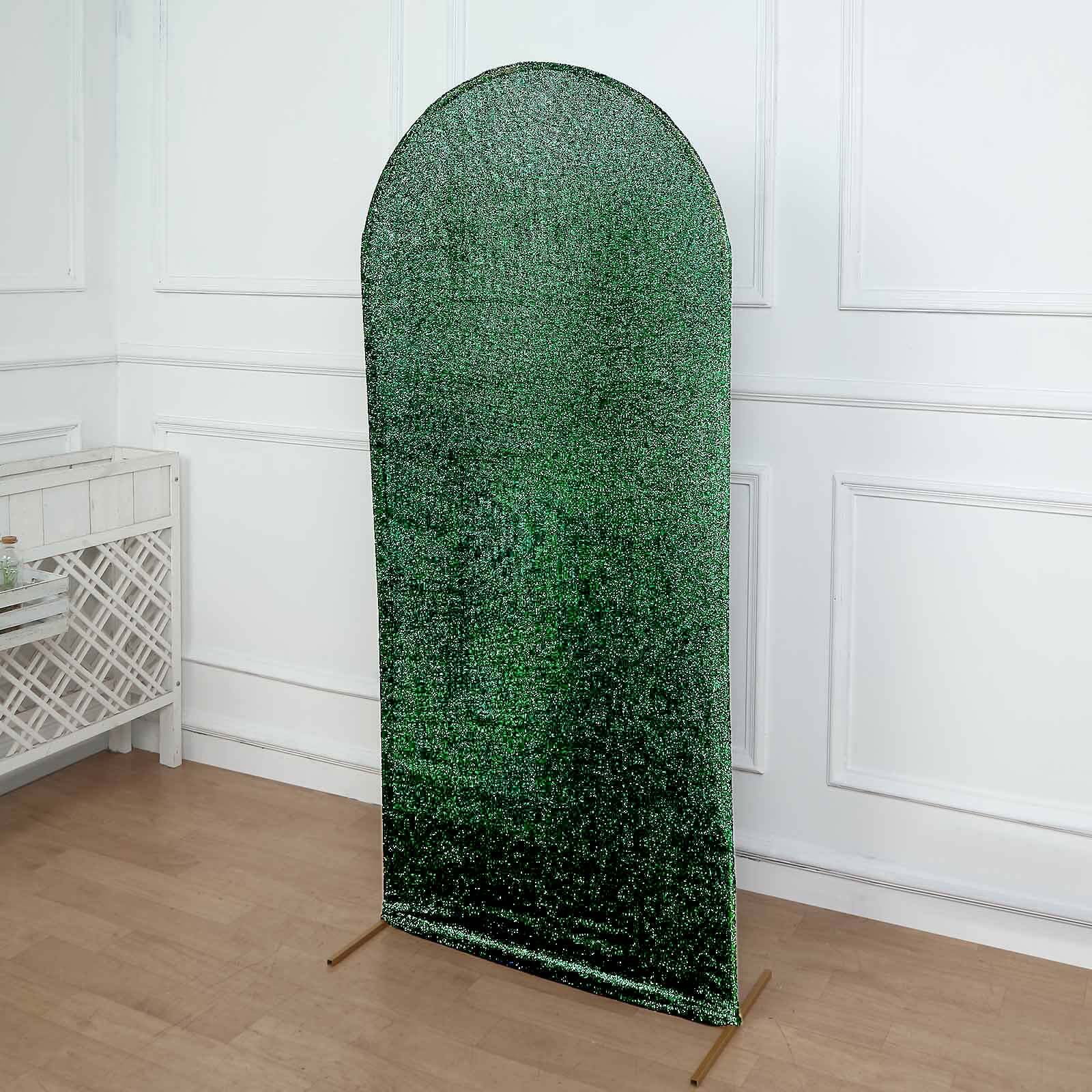 6ft Hunter Emerald Green Shimmer Tinsel Spandex Chiara Backdrop Stand Cover For Fitted Round Top Wedding Arch