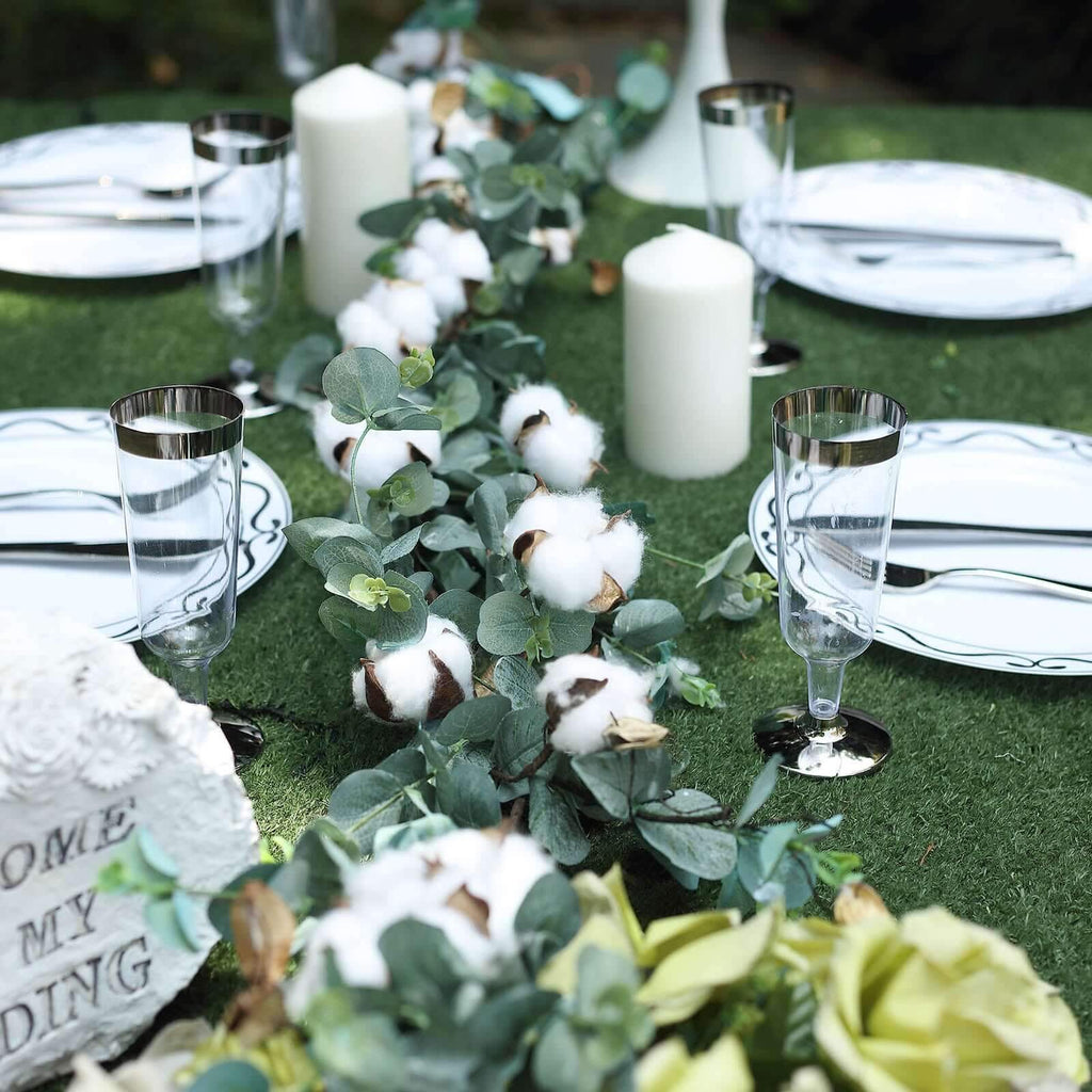 5ft Green Artificial Eucalyptus Leaf, White Cotton Ball Garland Vine