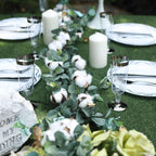 5ft Green Artificial Eucalyptus Leaf, White Cotton Ball Garland Vine