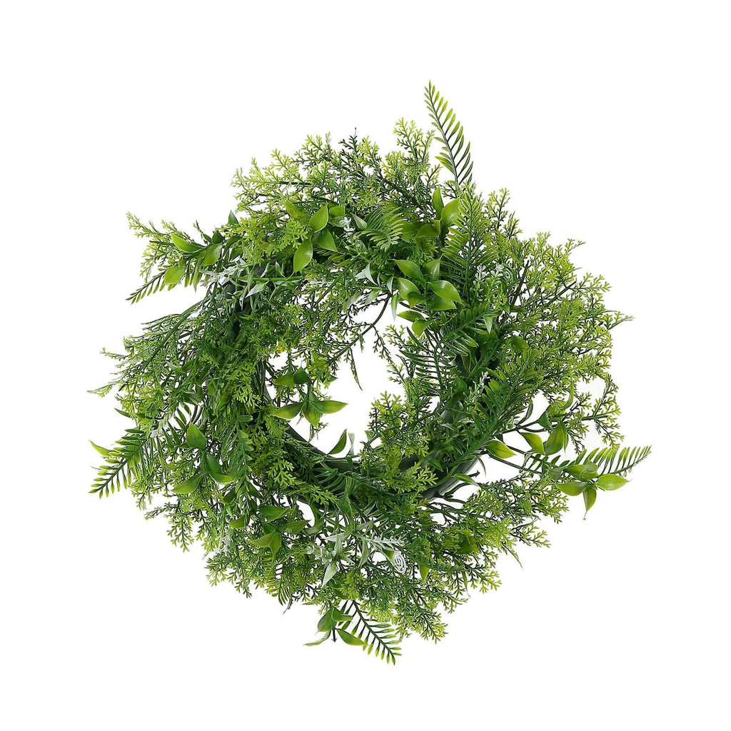 2 Pack 4" Green Artificial Fern Leaf Mix Pillar Candle Ring Wreaths