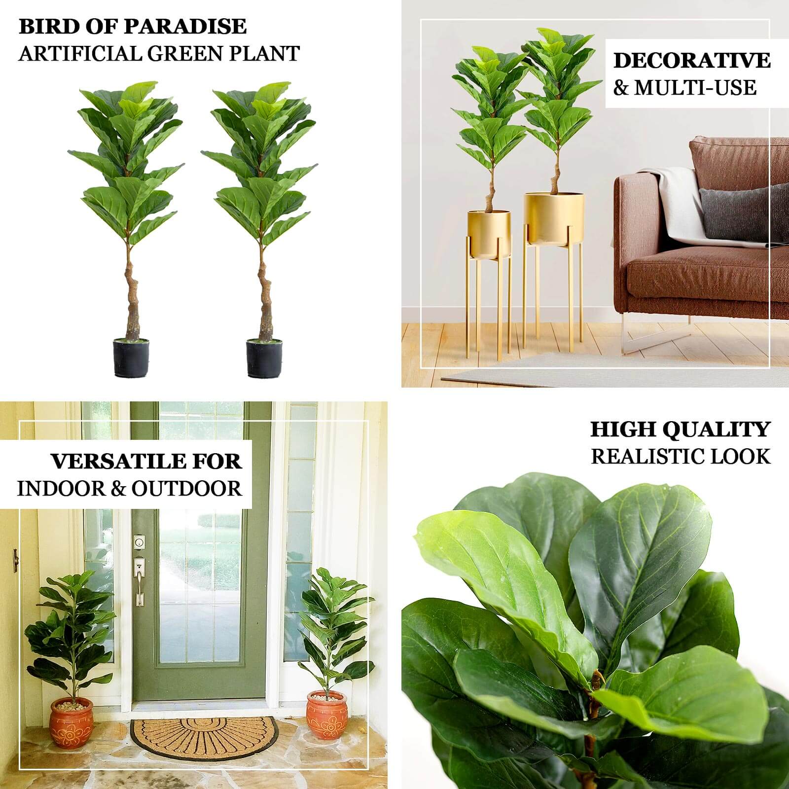 2 Pack 3ft Artificial Fiddle Leaf Fig Tree Potted Indoor Planter