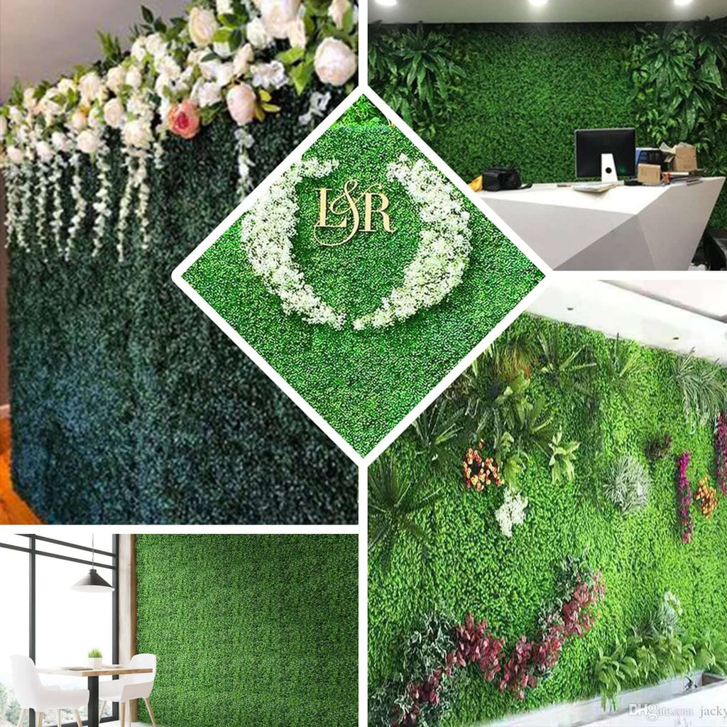11 Sq ft. Green Boxwood Hedge Locust and Cypress Garden Wall Backdrop Mat - 4 Artificial Panels