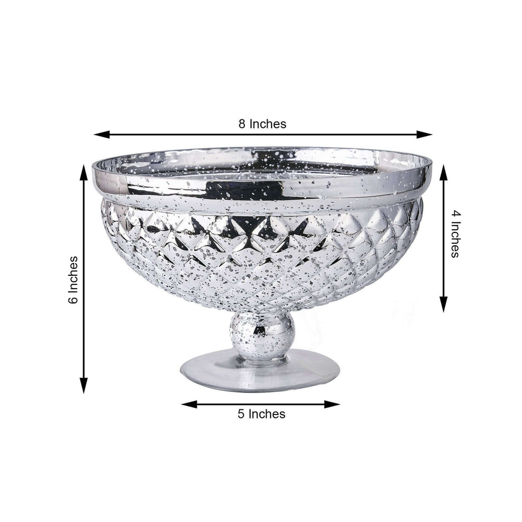 Mercury Glass Pedestal Bowl Vase Compote Style Silver - Sophisticated Floral Table Decor for Events 8"