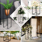 2-Pack Wedding Flower Stand Matte Black Metal Geometric Column Frame Rectangular - Versatile Floral Pedestal for Sophisticated Arrangements 12"