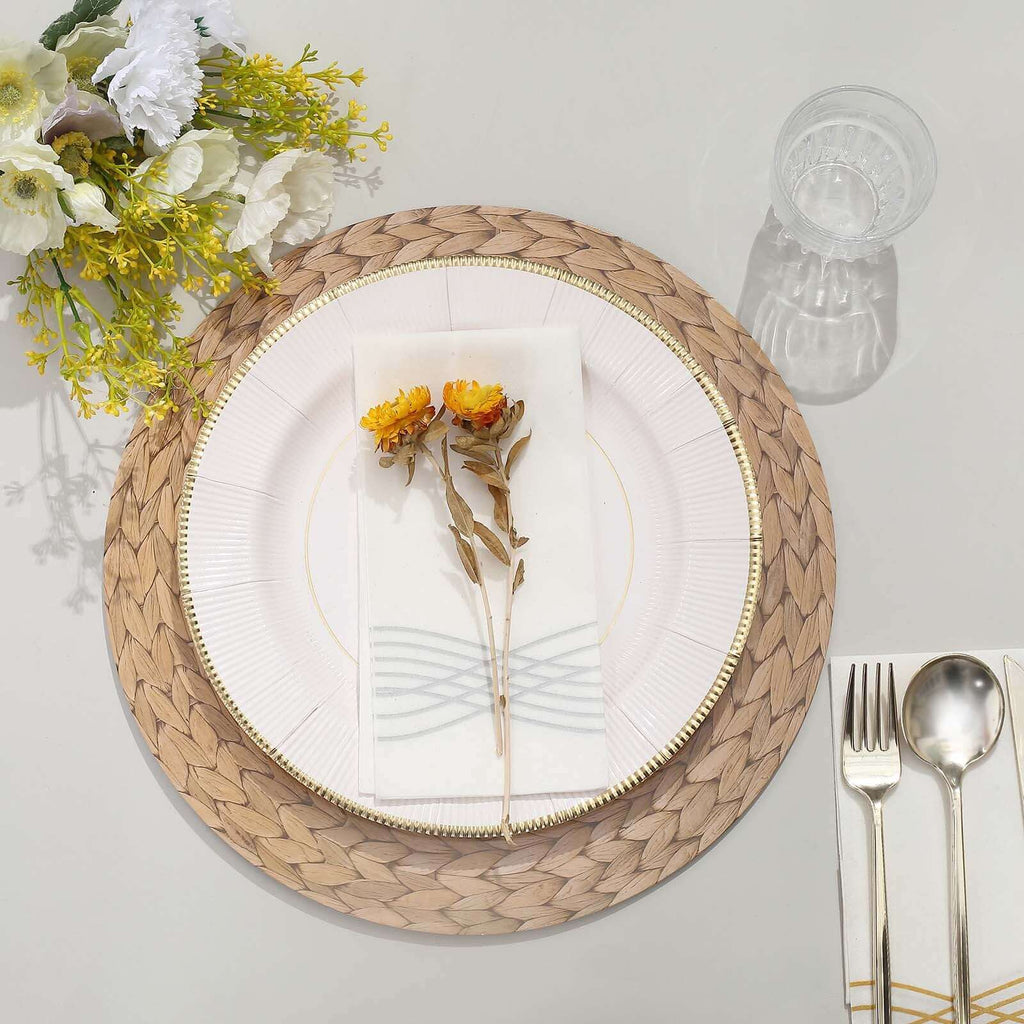 6-Pack Disposable Table Placemats in Natural with Woven Rattan Print - 700GSM Cardboard Placemats for Rustic Themes & Outdoor Events 13"