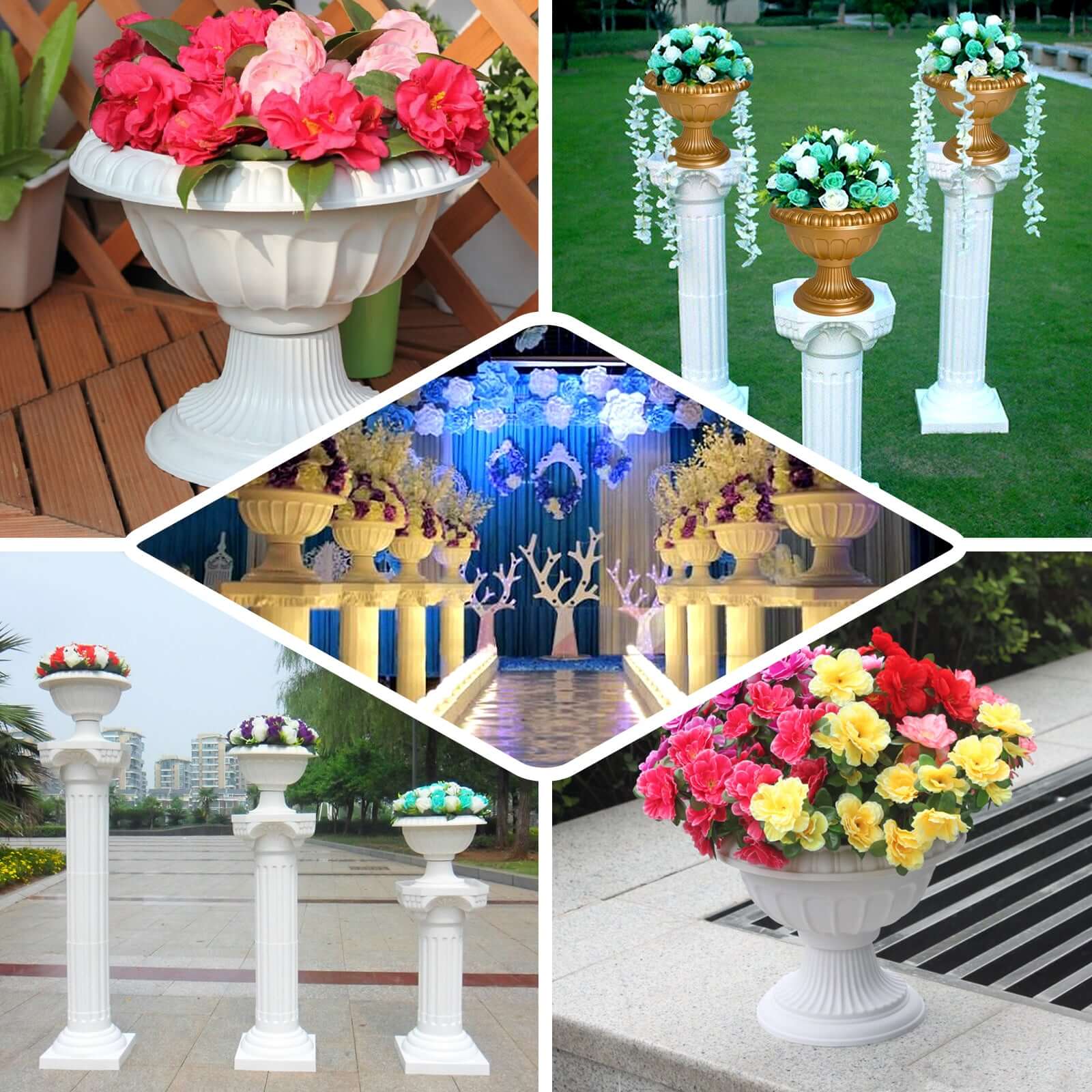 4 Pack 11" Off White Crafted All Weather Roman Inspired Pedestal Column Flower Plant Stand Pot - PVC