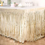 Metallic Foil Fringe Table Skirt Champagne with Self Adhesive Backing - Durable Tinsel Skirt for Parties 30"x9ft