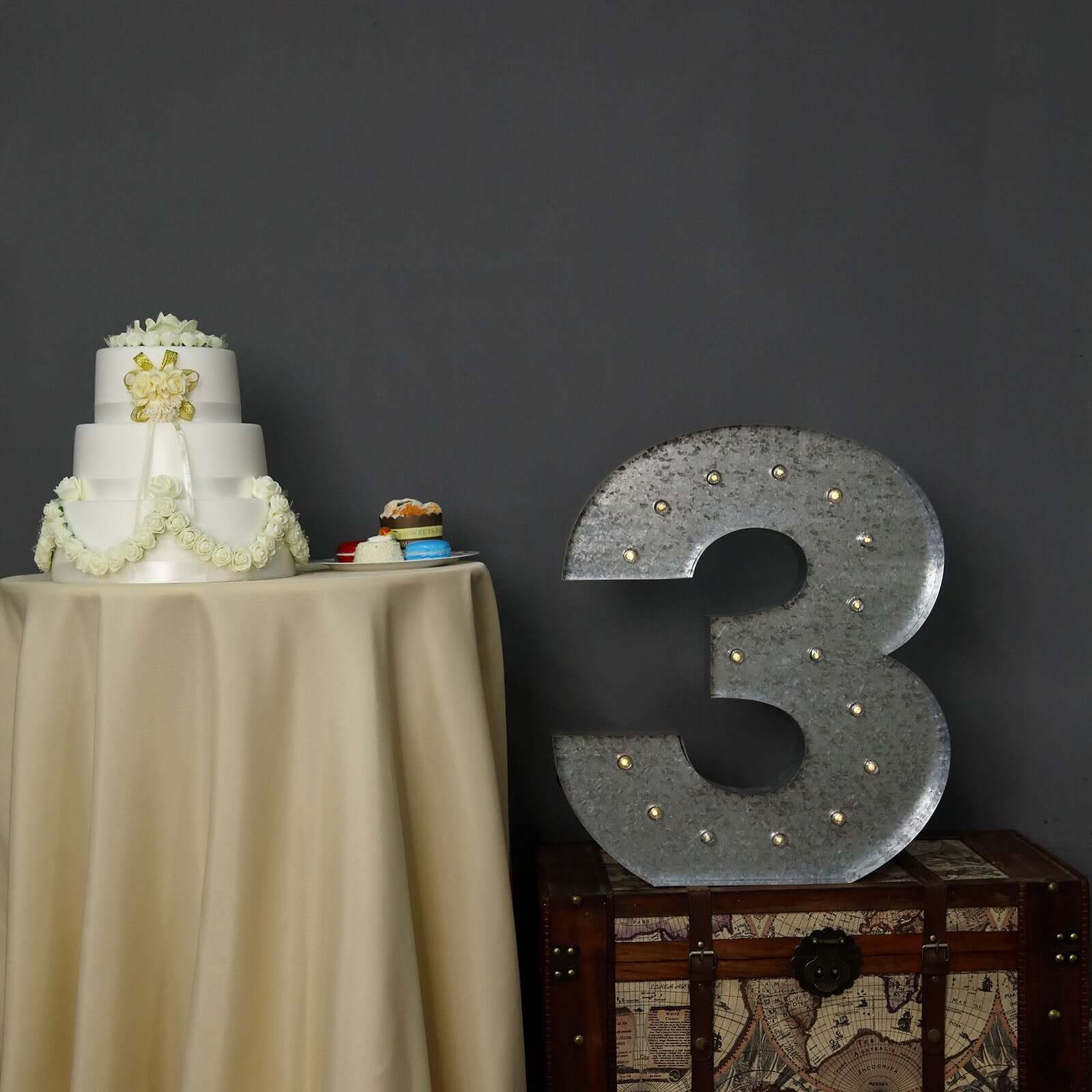 20" Vintage Galvanized Metal Marquee Number Light Cordless With 16 Warm White LED - 3